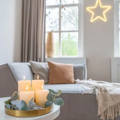 Ivory Pillar Candle With Gold Glitter | 15 Cm