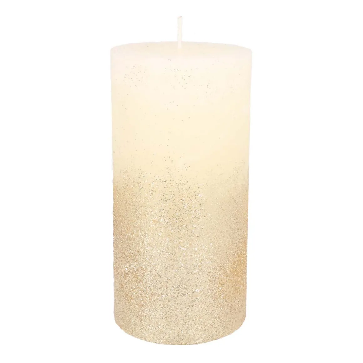 Ivory Pillar Candle With Gold Glitter | 15 Cm
