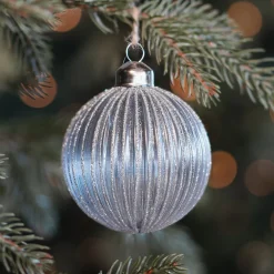 Lavender Christmas Bauble With Glitter Stripes