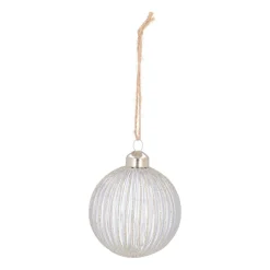 Lavender Christmas Bauble With Glitter Stripes