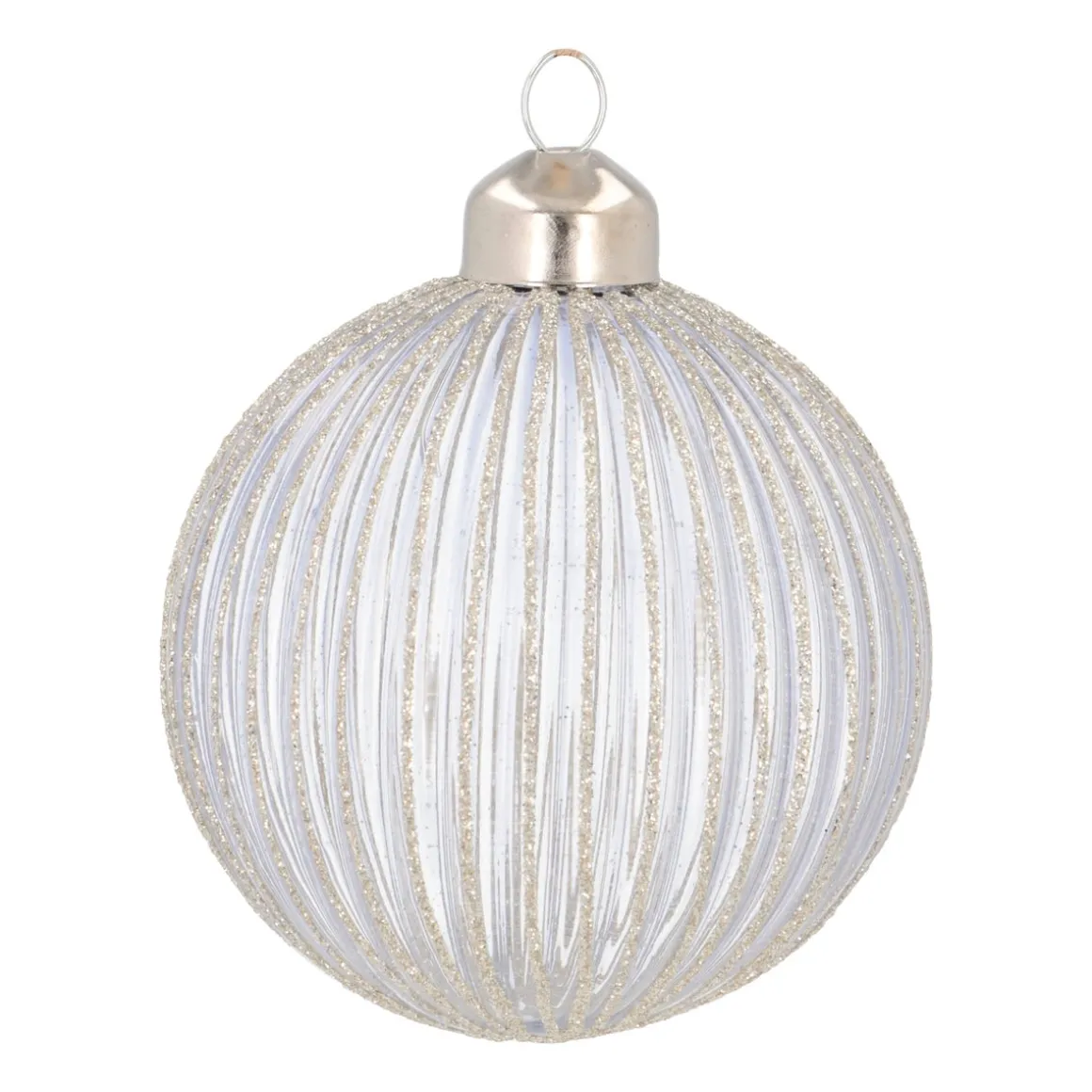 Lavender Christmas Bauble With Glitter Stripes