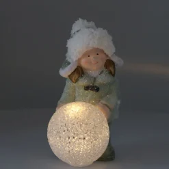 LED Girl With Snowball | 24 Cm | Pottery