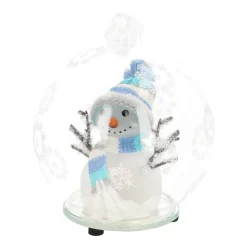 LED Snowman In Glass Bauble - 10cm - Light Blue