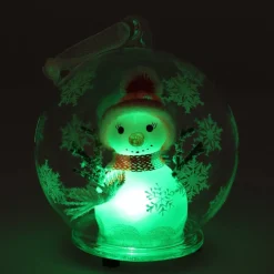 LED Snowman In Glass Bauble - 10cm - Pink