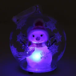 LED Snowman In Glass Bauble - 10cm - Pink