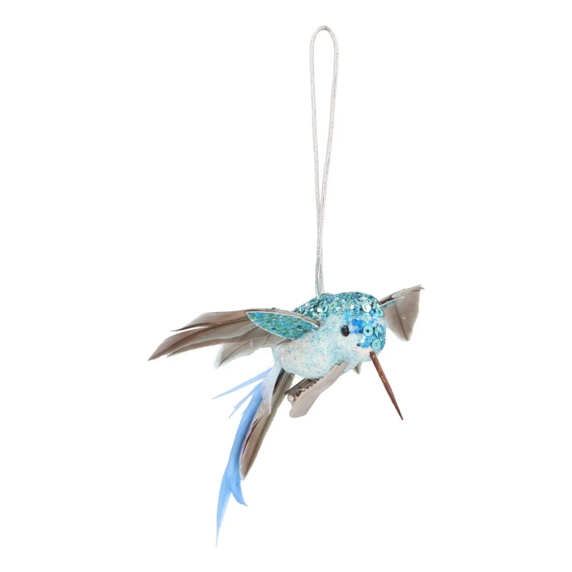 Light Blue Hummingbird Ornament With Stretched Wings