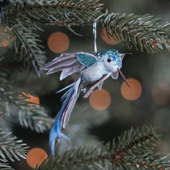 Light Blue Hummingbird Ornament With Stretched Wings