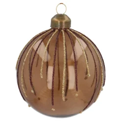 Light Brown Christmas Bauble With Glitter Lines