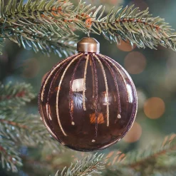 Light Brown Christmas Bauble With Glitter Lines