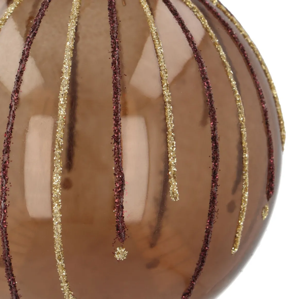 Light Brown Christmas Bauble With Glitter Lines