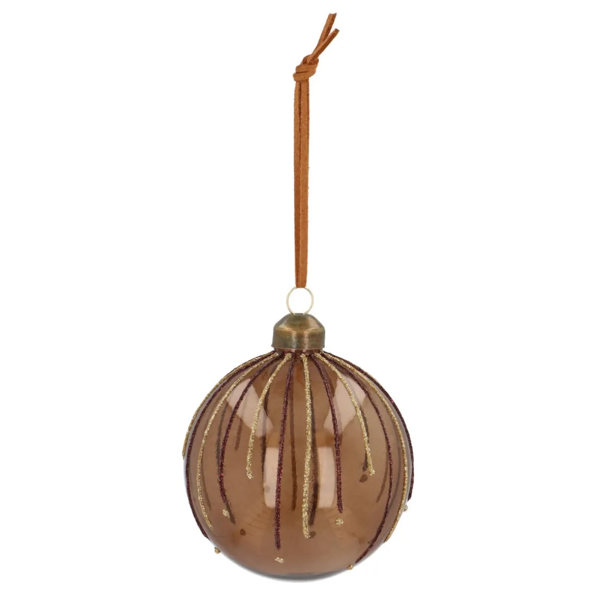 Light Brown Christmas Bauble With Glitter Lines
