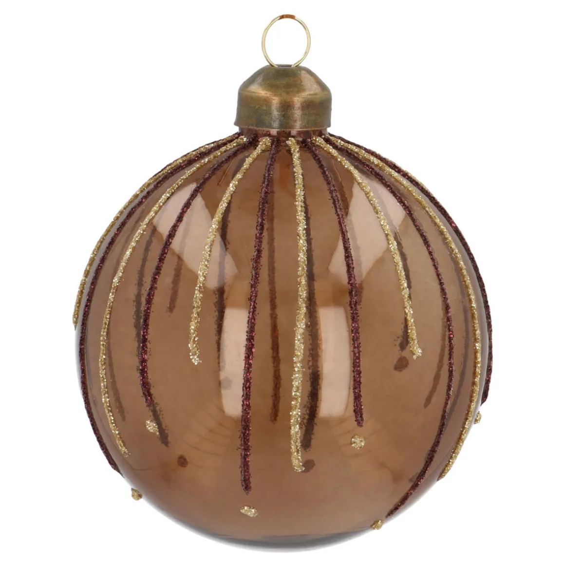 Light Brown Christmas Bauble With Glitter Lines