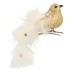 Light Gold White Clip On Bird Ornament | 15 Cm