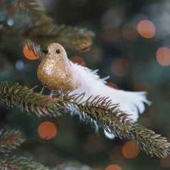 Light Gold White Clip On Bird Ornament | 15 Cm