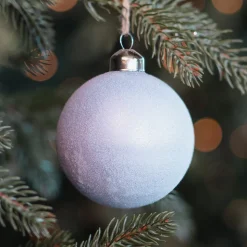 Lilac Christmas Bauble With 'Frozen' Coating