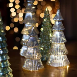 Linear Mercury Glass Tree With LED Lights 27cm Silver