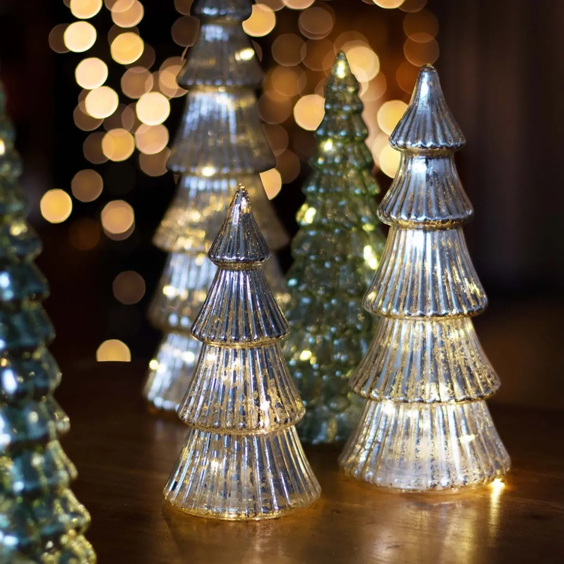 Linear Mercury Glass Tree With LED Lights 27cm Silver