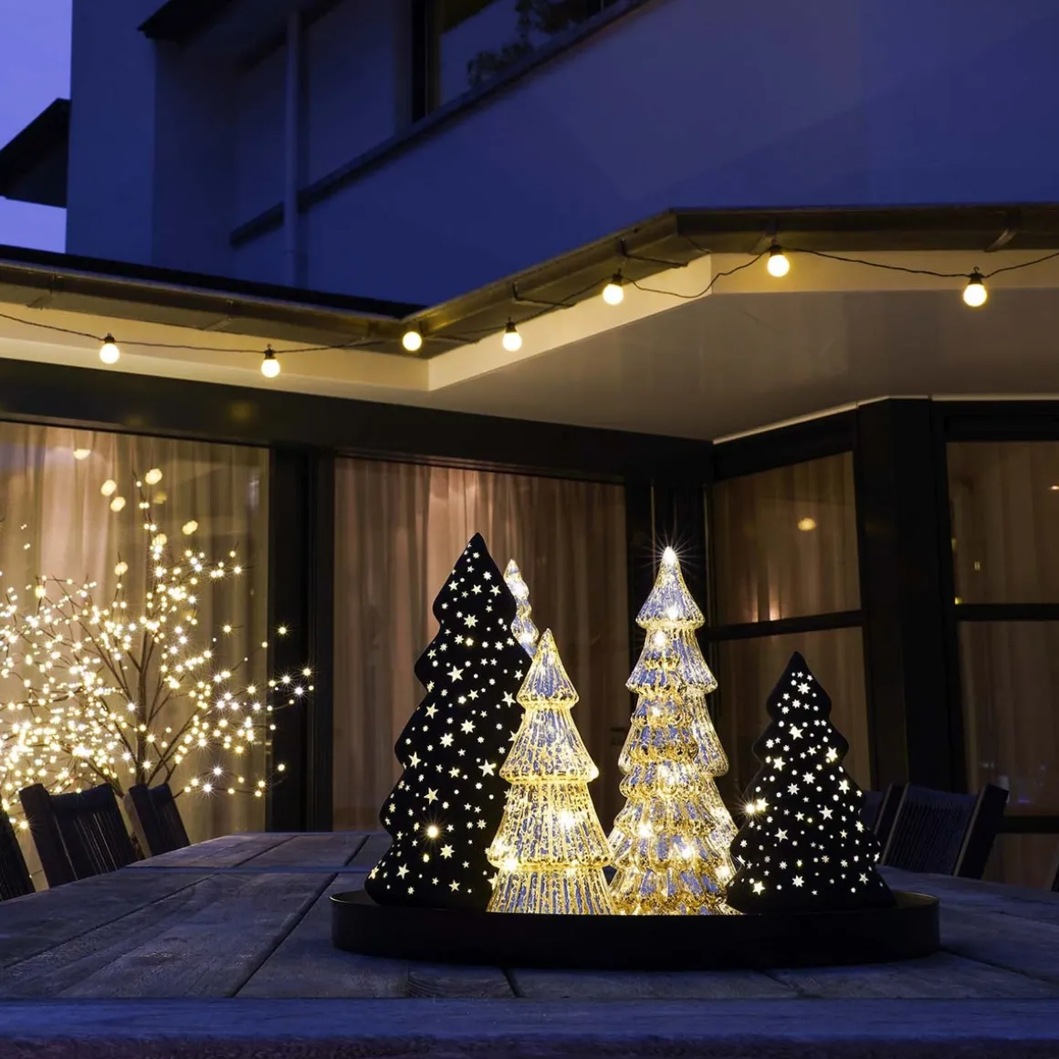Linear Mercury Glass Tree With LED Lights 27cm Silver