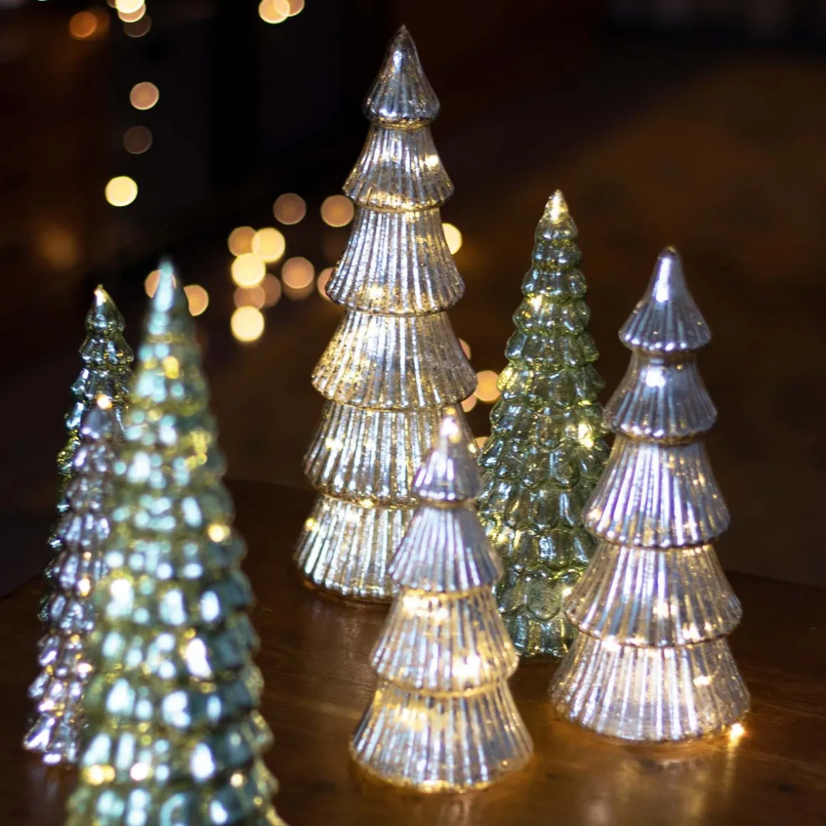 Linear Mercury Glass Tree With LED Lights 37cm Silver