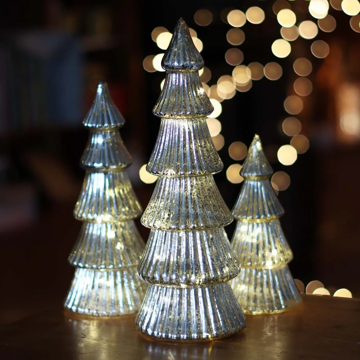 Linear Mercury Glass Tree With LED Lights 37cm Silver