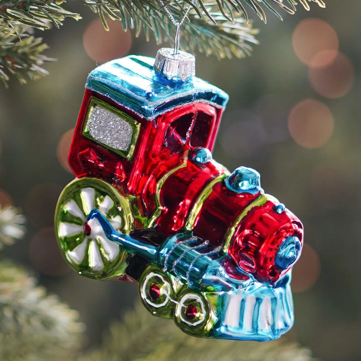 Locomotive Ornament | Glass | Red-Green | 10cm