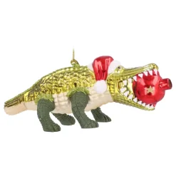 Luxurious Crocodile Ornament With Santa Hat And Bauble
