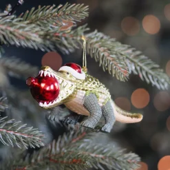 Luxurious Crocodile Ornament With Santa Hat And Bauble