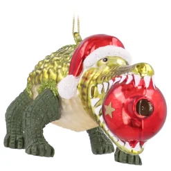 Luxurious Crocodile Ornament With Santa Hat And Bauble