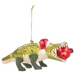 Luxurious Crocodile Ornament With Santa Hat And Bauble