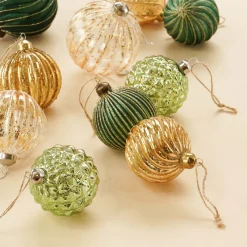 Luxury Antique Geometric Bauble | Glass | Green-Gold | 10cm