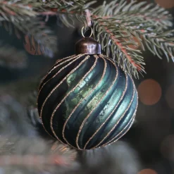 Luxury Antique Swirl Bauble | Glass | Green-Gold | 8cm