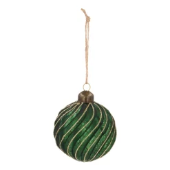 Luxury Antique Swirl Bauble | Glass | Green-Gold | 8cm