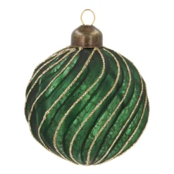 Luxury Antique Swirl Bauble | Glass | Green-Gold | 8cm