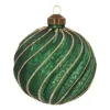 Luxury Antique Swirl Bauble | Glass | Green-Gold | 10cm