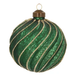 Luxury Antique Swirl Bauble | Glass | Green-Gold | 10cm