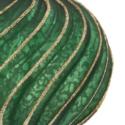 Luxury Antique Swirl Bauble | Glass | Green-Gold | 10cm