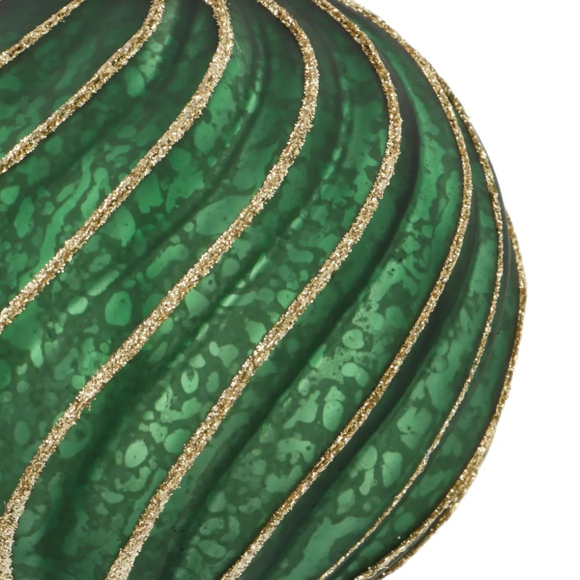 Luxury Antique Swirl Bauble | Glass | Green-Gold | 10cm