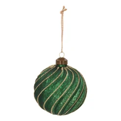 Luxury Antique Swirl Bauble | Glass | Green-Gold | 10cm