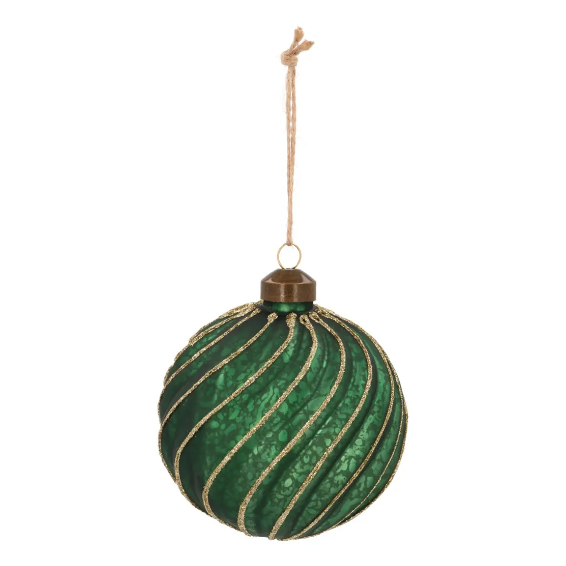 Luxury Antique Swirl Bauble | Glass | Green-Gold | 10cm