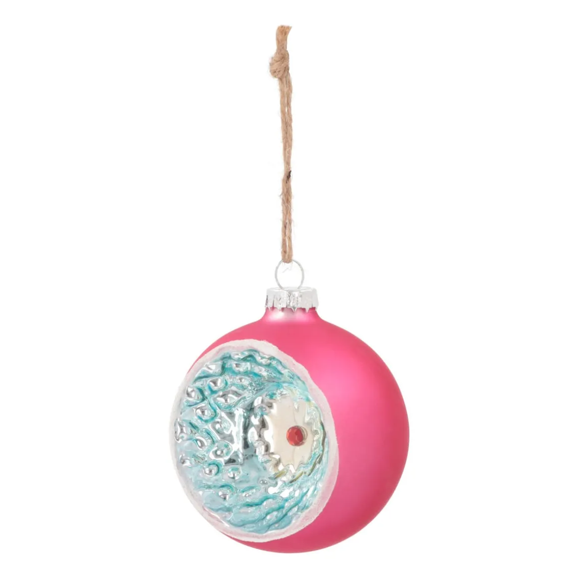 Luxury Bauble With Reflector | Glass | Fuchsia Pink | 8cm