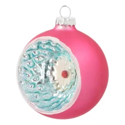 Luxury Bauble With Reflector | Glass | Fuchsia Pink | 8cm