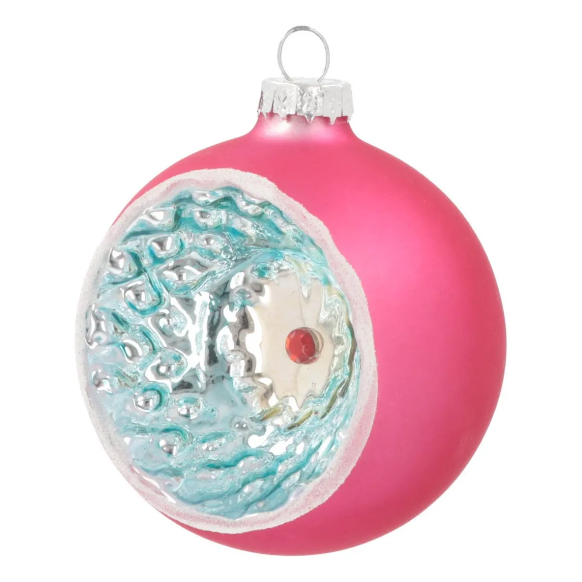 Luxury Bauble With Reflector | Glass | Fuchsia Pink | 8cm