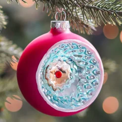 Luxury Bauble With Reflector | Glass | Fuchsia Pink | 8cm