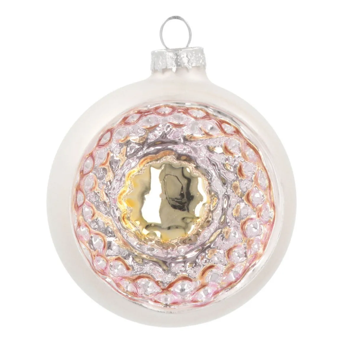 Luxury Bauble With Reflector | Glass | Silver | 8cm