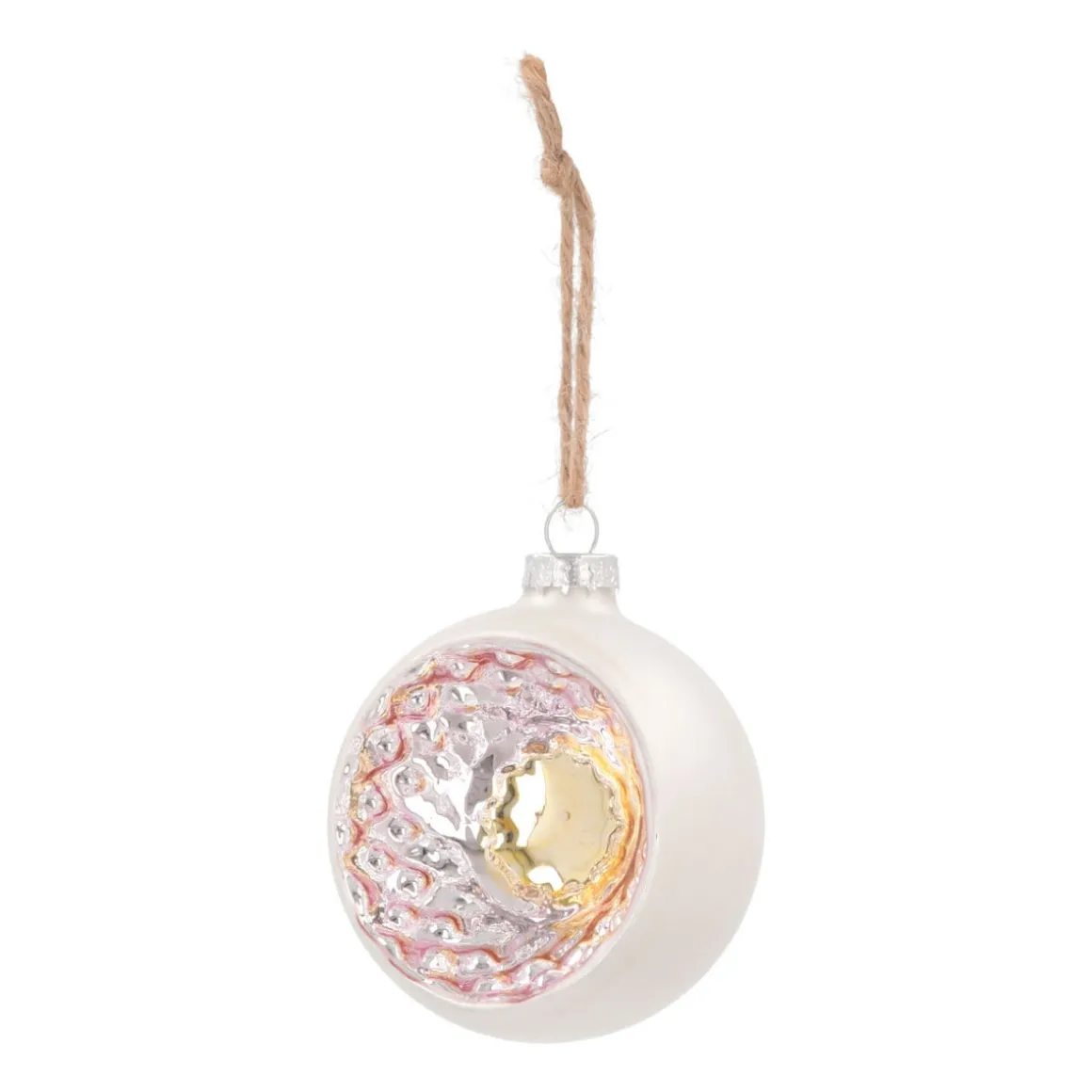 Luxury Bauble With Reflector | Glass | Silver | 8cm