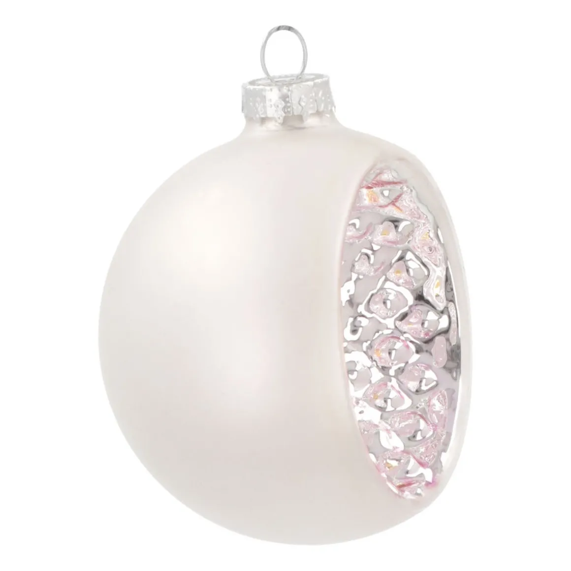Luxury Bauble With Reflector | Glass | Silver | 8cm
