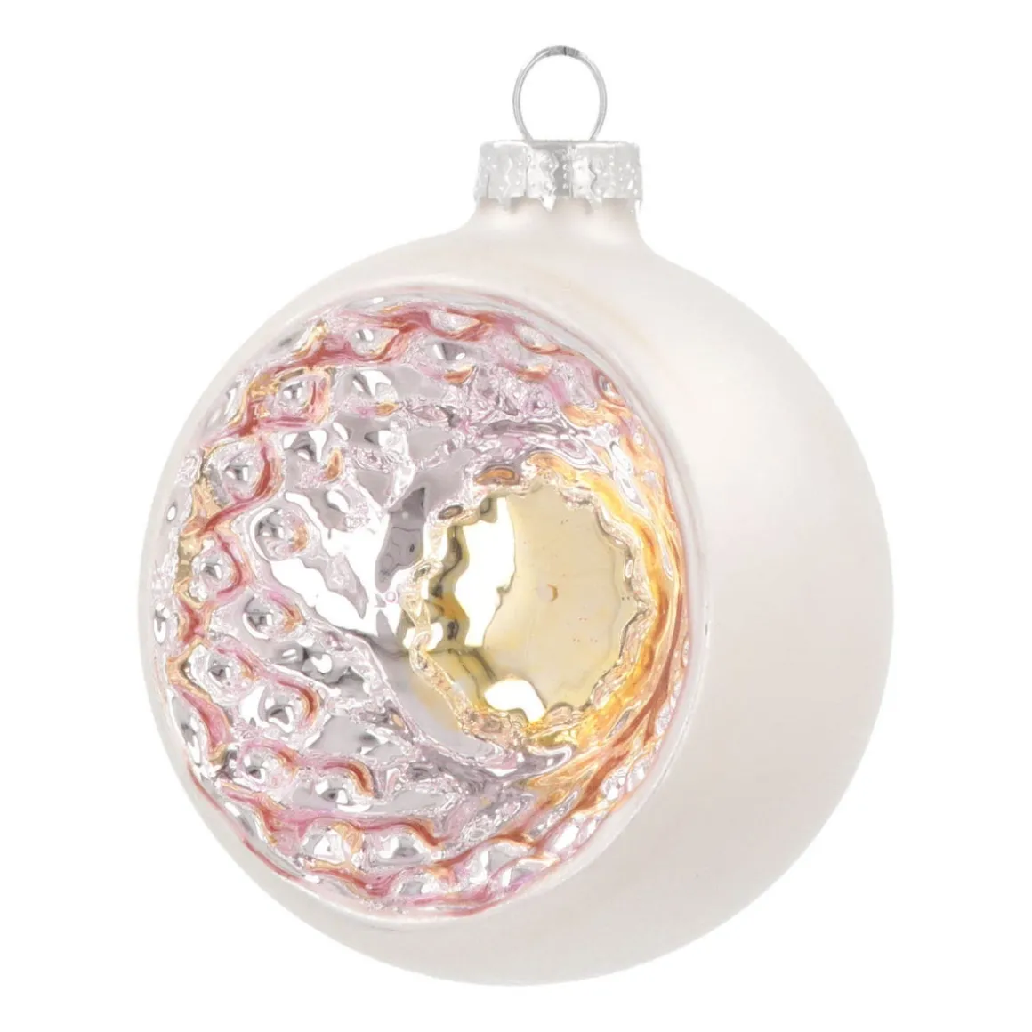 Luxury Bauble With Reflector | Glass | Silver | 8cm