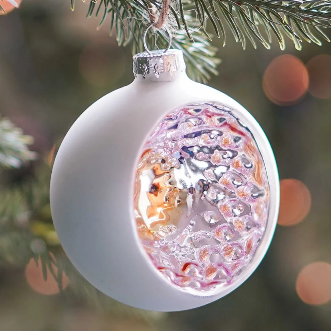 Luxury Bauble With Reflector | Glass | Silver | 8cm