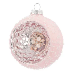 Luxury Bauble With Reflector | Glass | Pink | 8cm