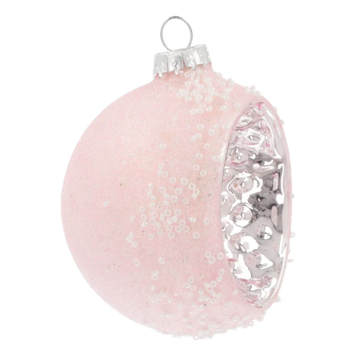 Luxury Bauble With Reflector | Glass | Pink | 8cm